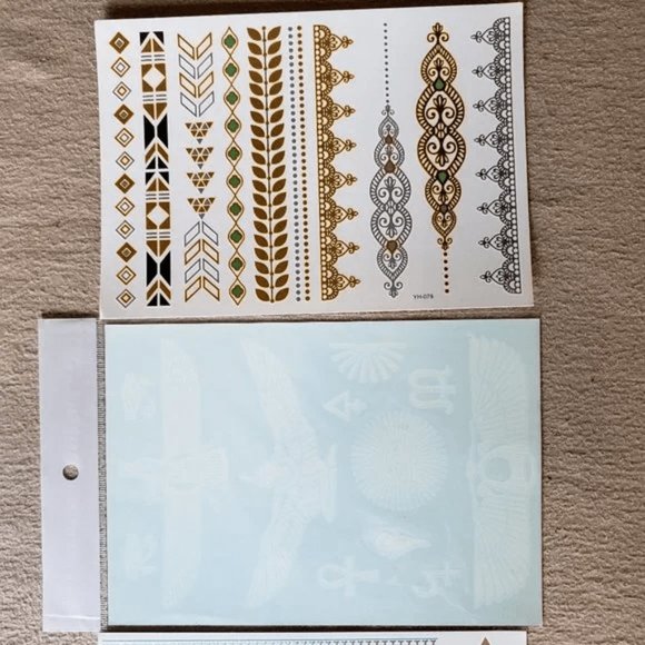 3 sheets Golden White Temporary Tattoo - Picture 3 of 15